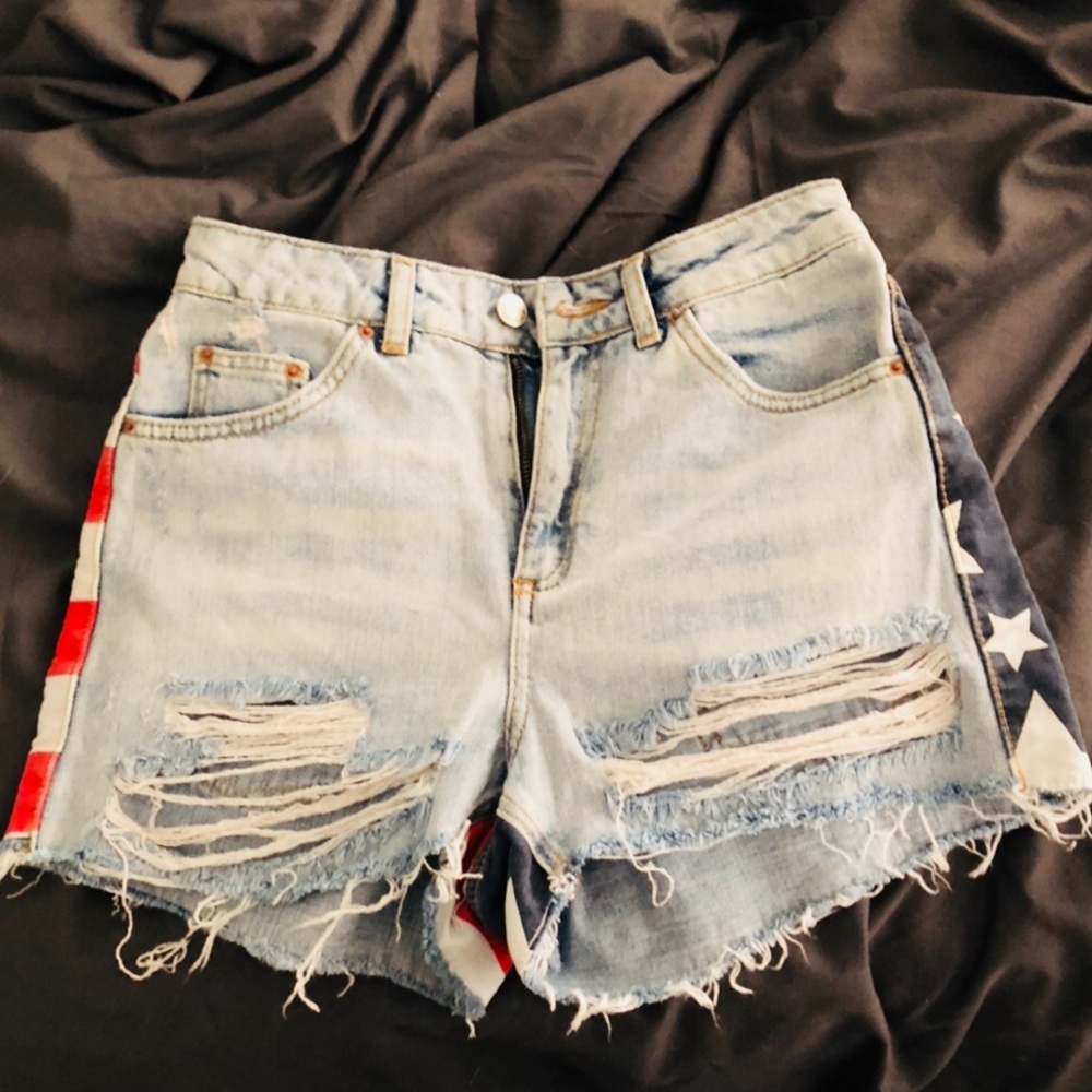 Topshop high waist distressed denim cutoff shorts
